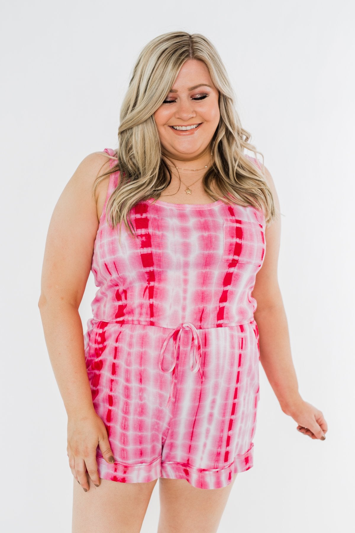 Believe In Us Tie Dye Romper- Fuchsia & Off White