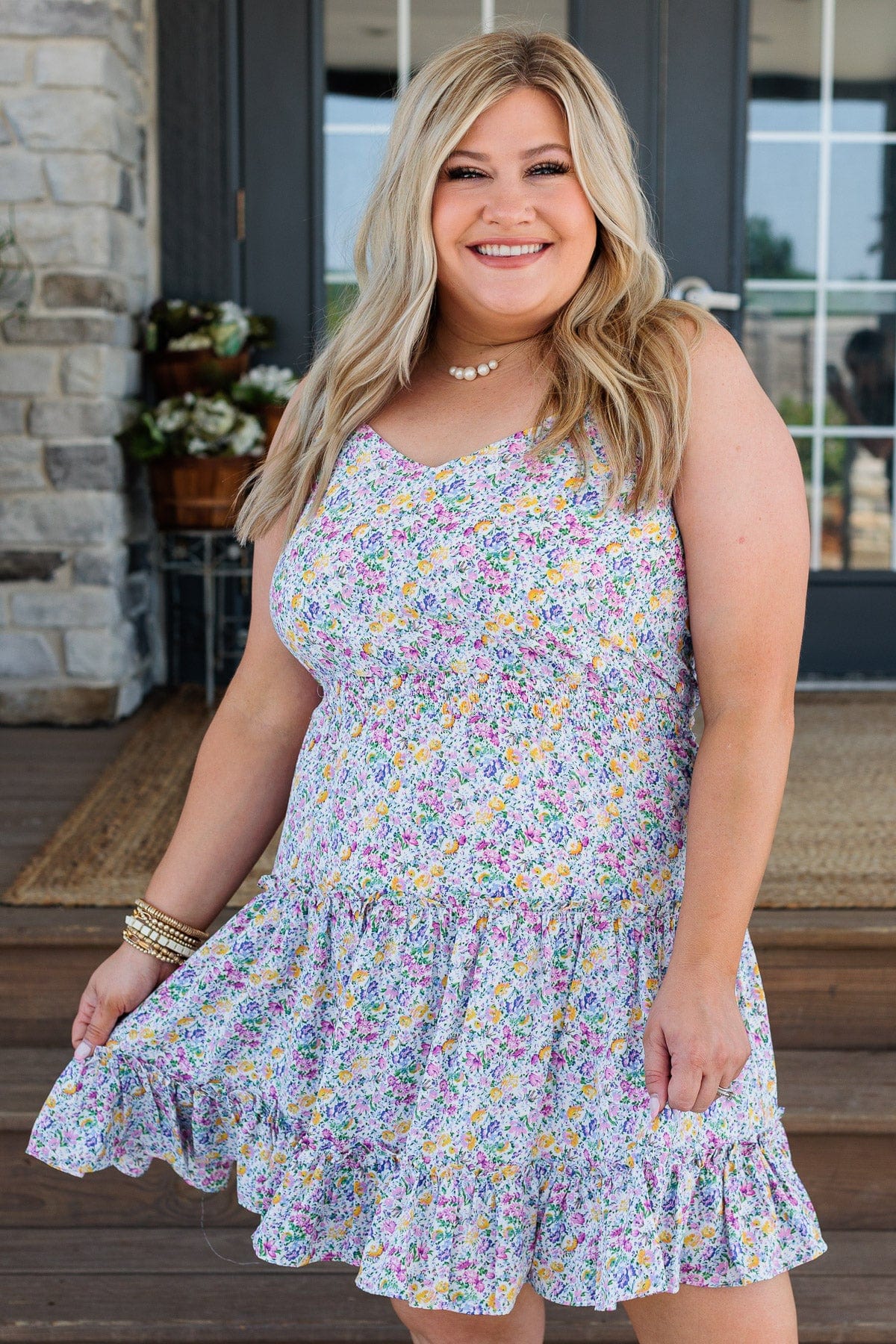 Devoted To You Floral Dress- Blue