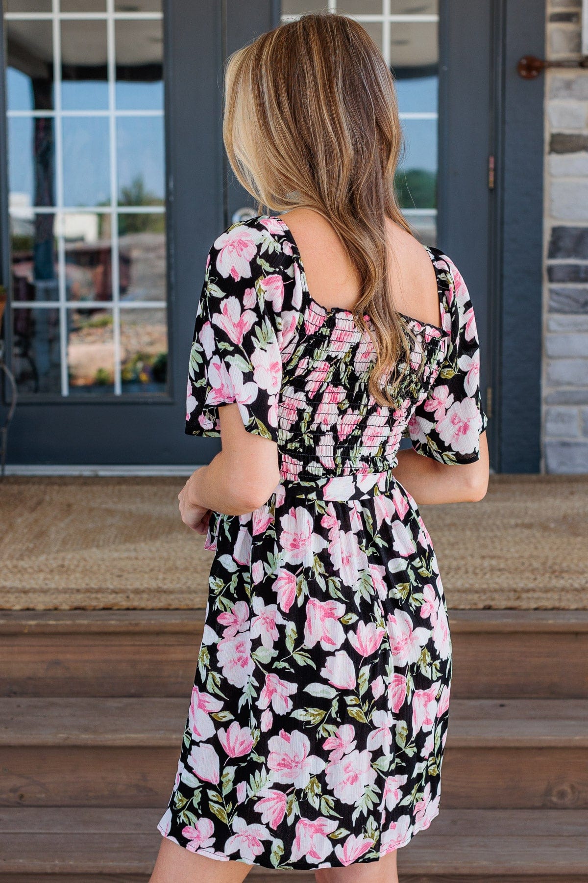 Perfectly Poised Flutter Sleeve Mini Dress- Black & Pink
