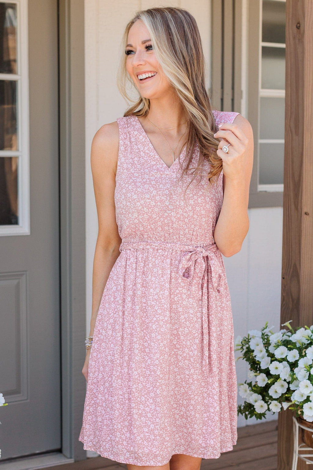 Save A Dance For Me Tie Waist Mini Dress- Pink