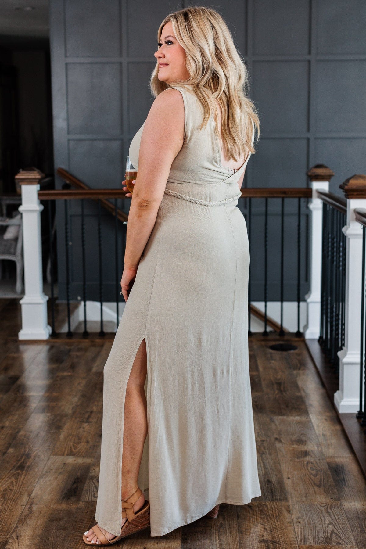 Two Become One Braided Maxi Dress- Light Sage