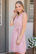 Save A Dance For Me Tie Waist Mini Dress- Pink