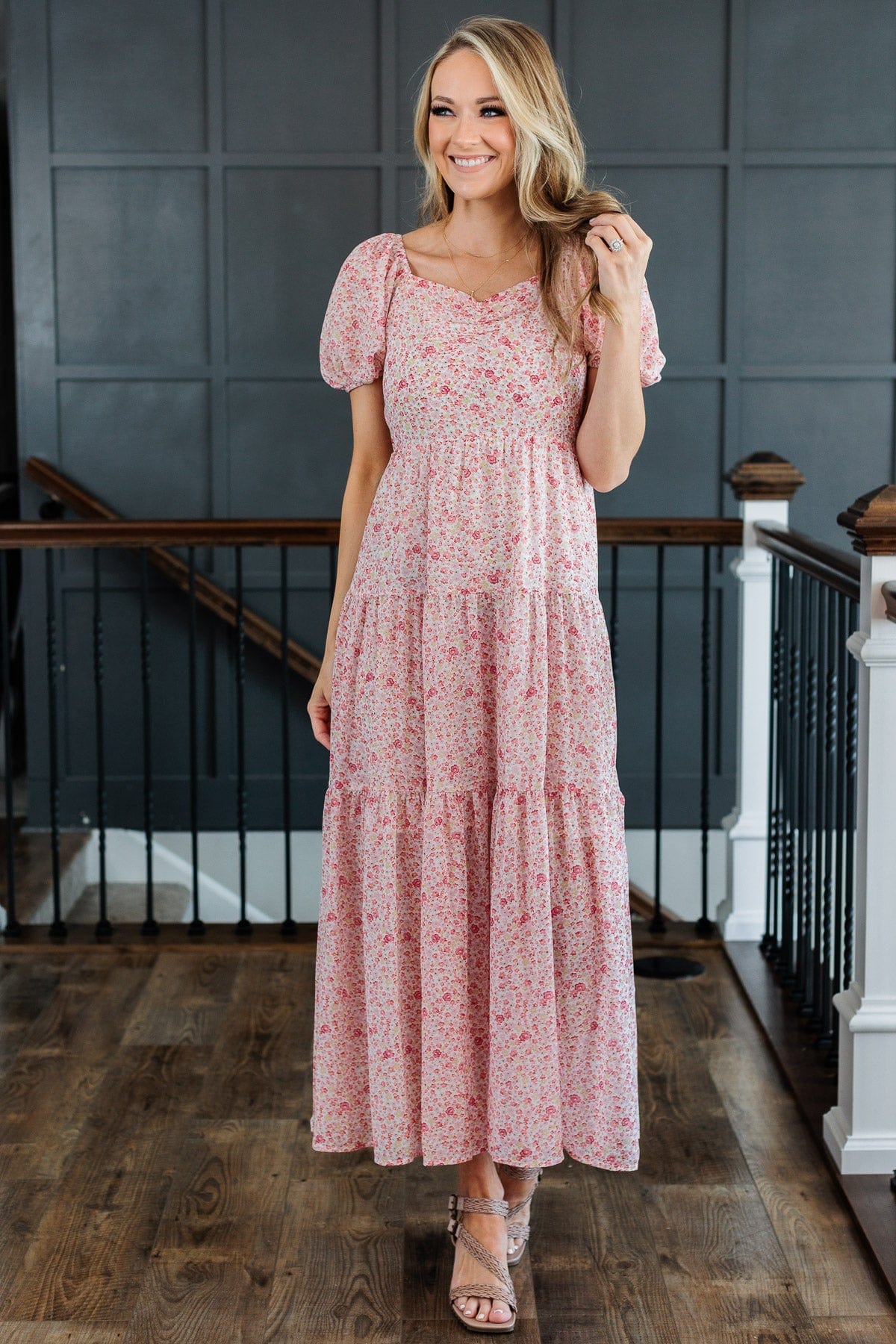 Ready To Mingle Tiered Maxi Dress- Pink Ready To Mingle Tiered Maxi Dress- Pink