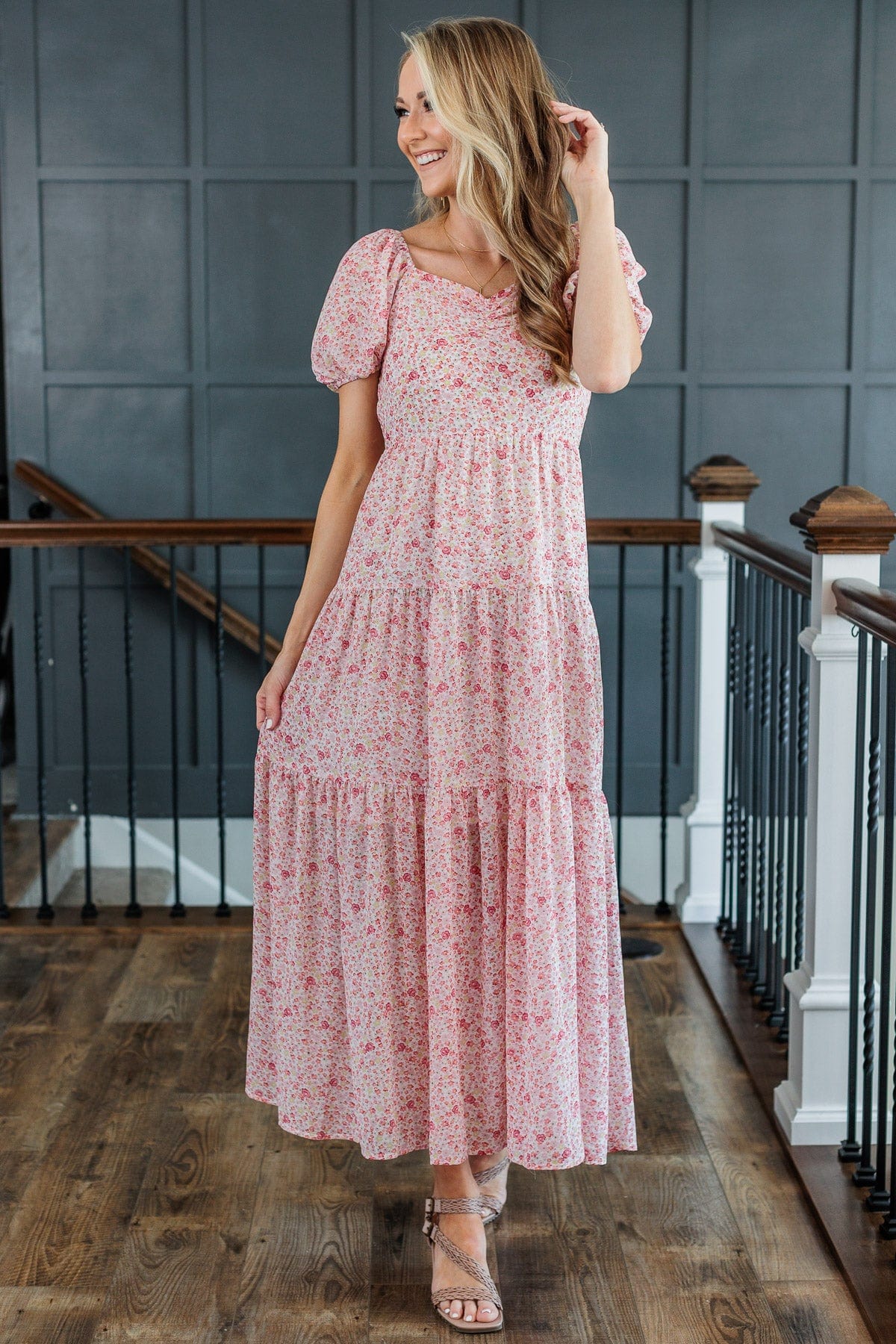 Ready To Mingle Tiered Maxi Dress- Pink Ready To Mingle Tiered Maxi Dress- Pink