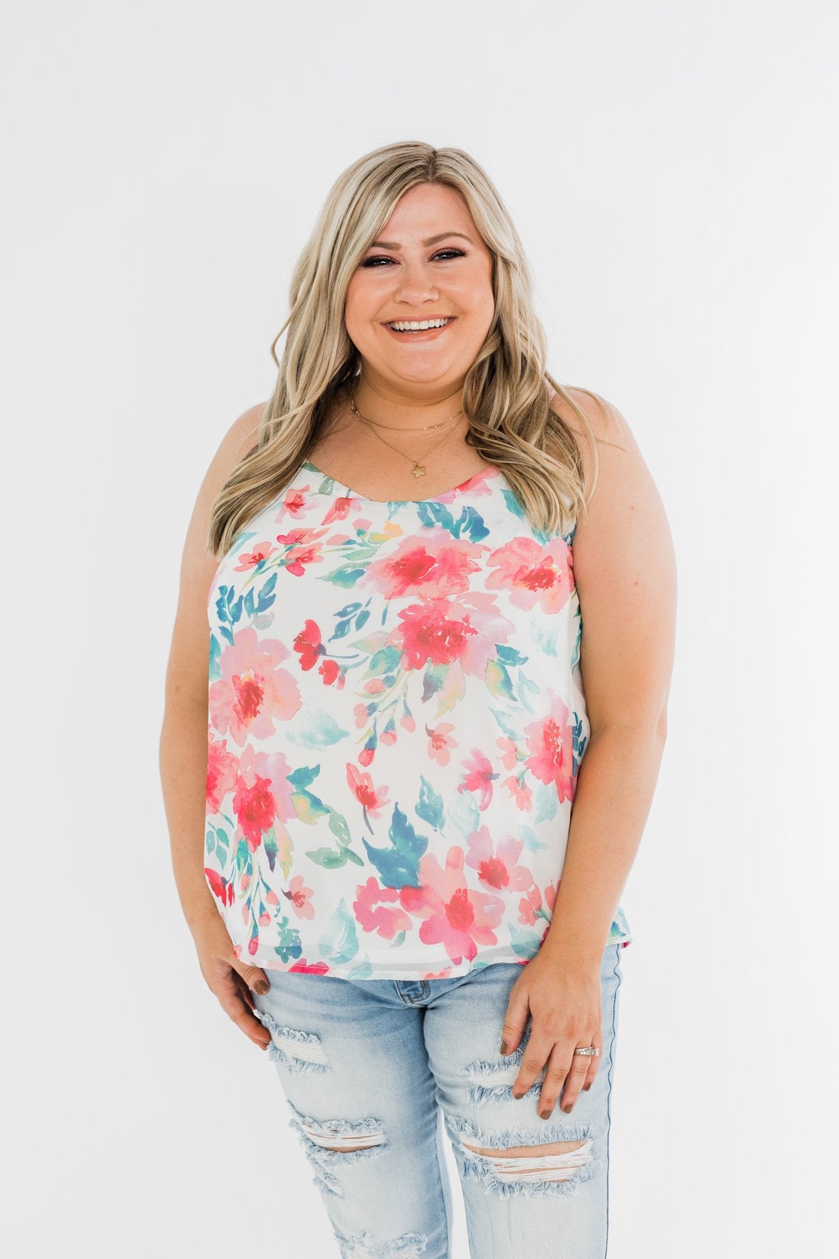 Pure Bliss Floral Shift Tank- Ivory