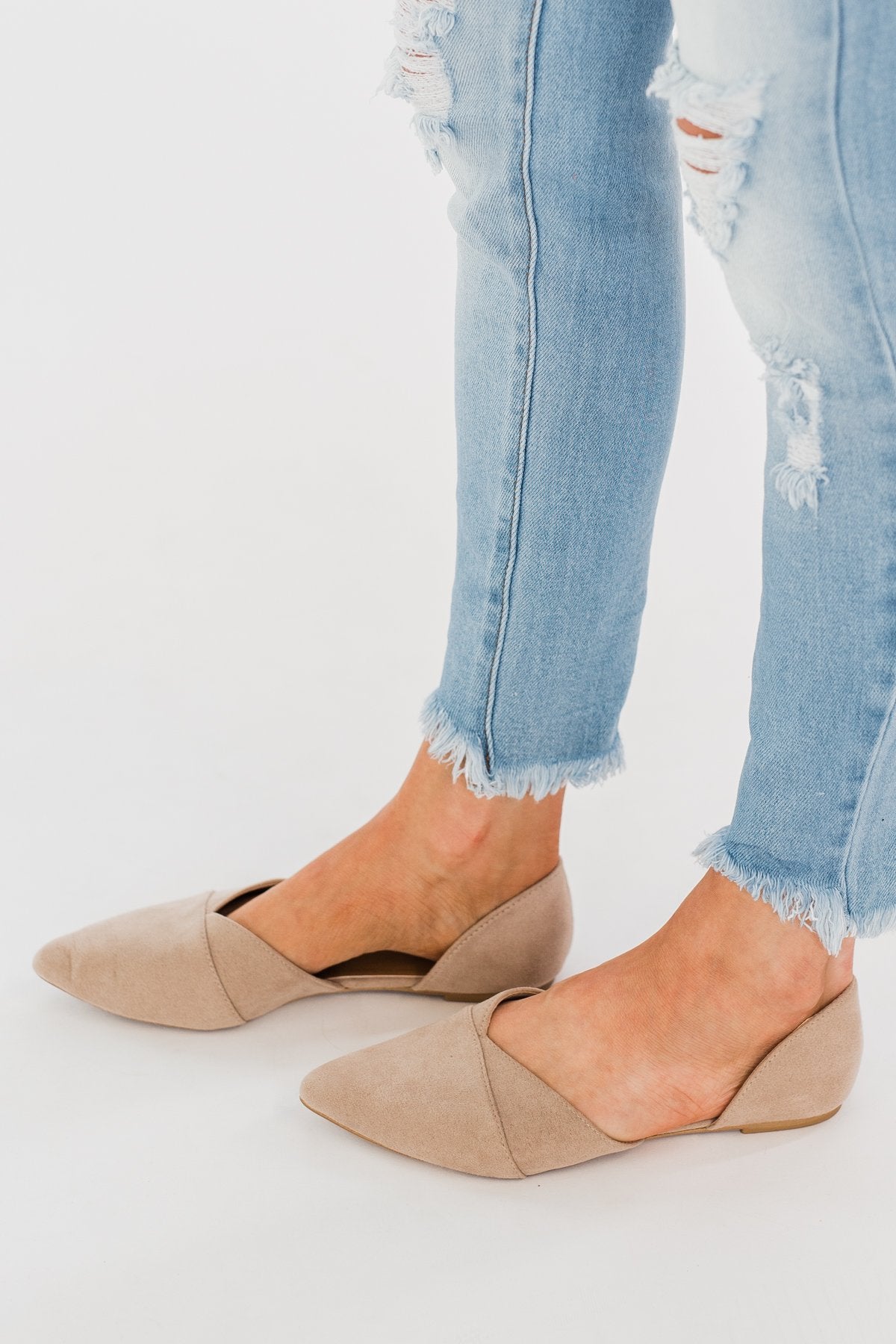 Qupid Zoom Flats- Taupe Suede
