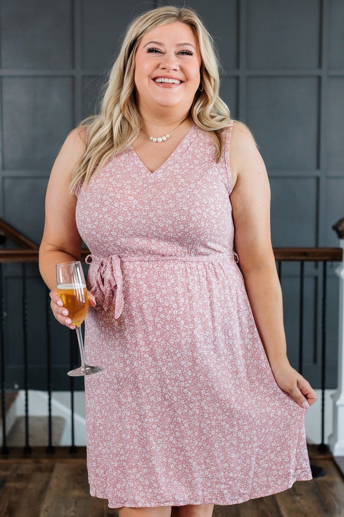 Save A Dance For Me Tie Waist Mini Dress- Pink