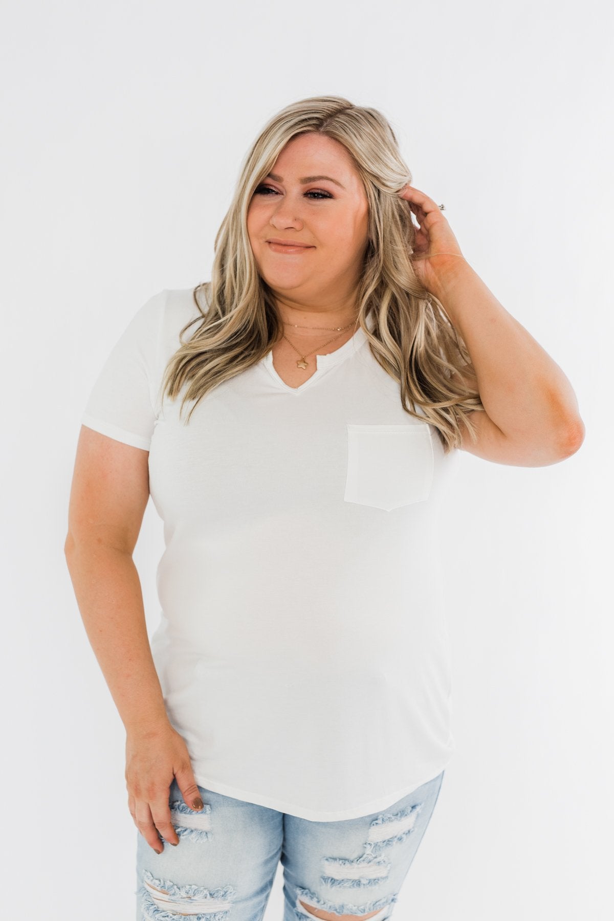 This is Me Notch Pocket Top- Off White