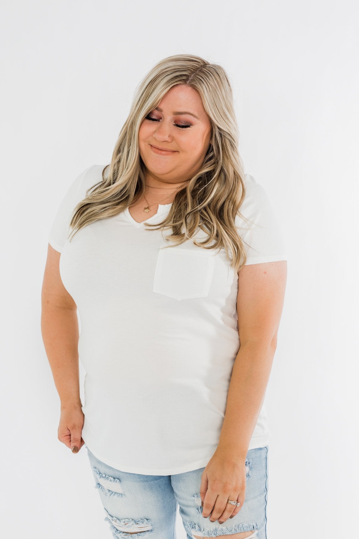 This is Me Notch Pocket Top- Off White