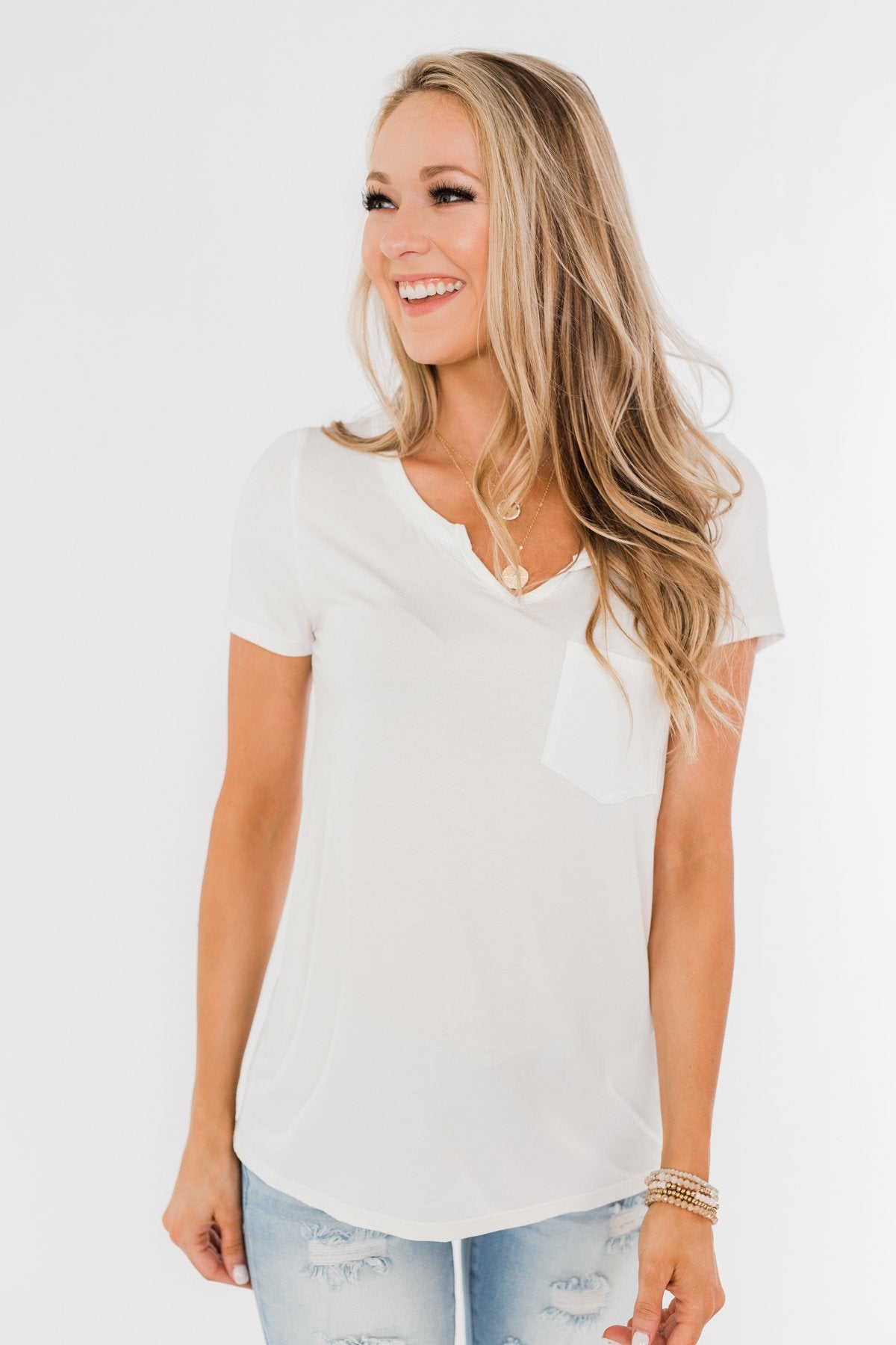 This is Me Notch Pocket Top- Off White
