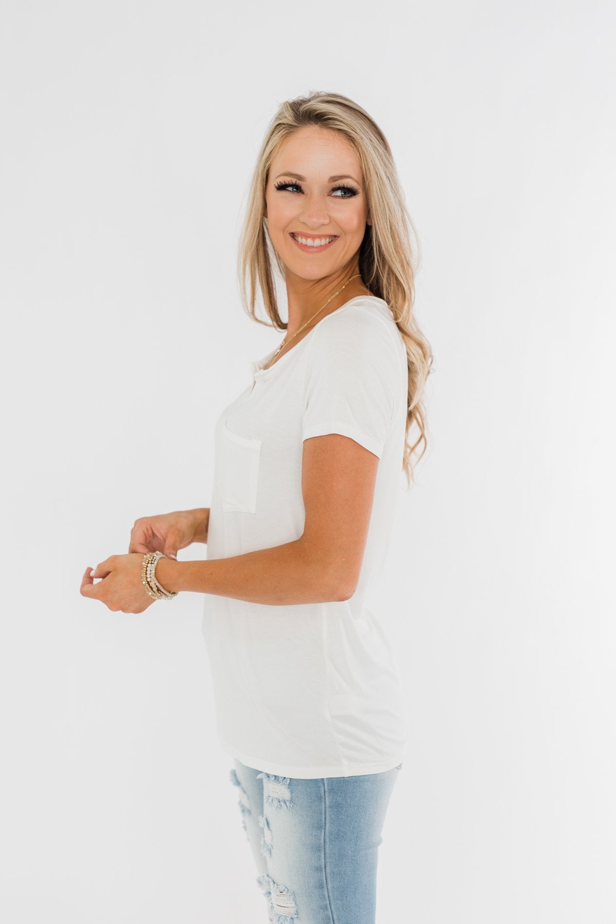 This is Me Notch Pocket Top- Off White