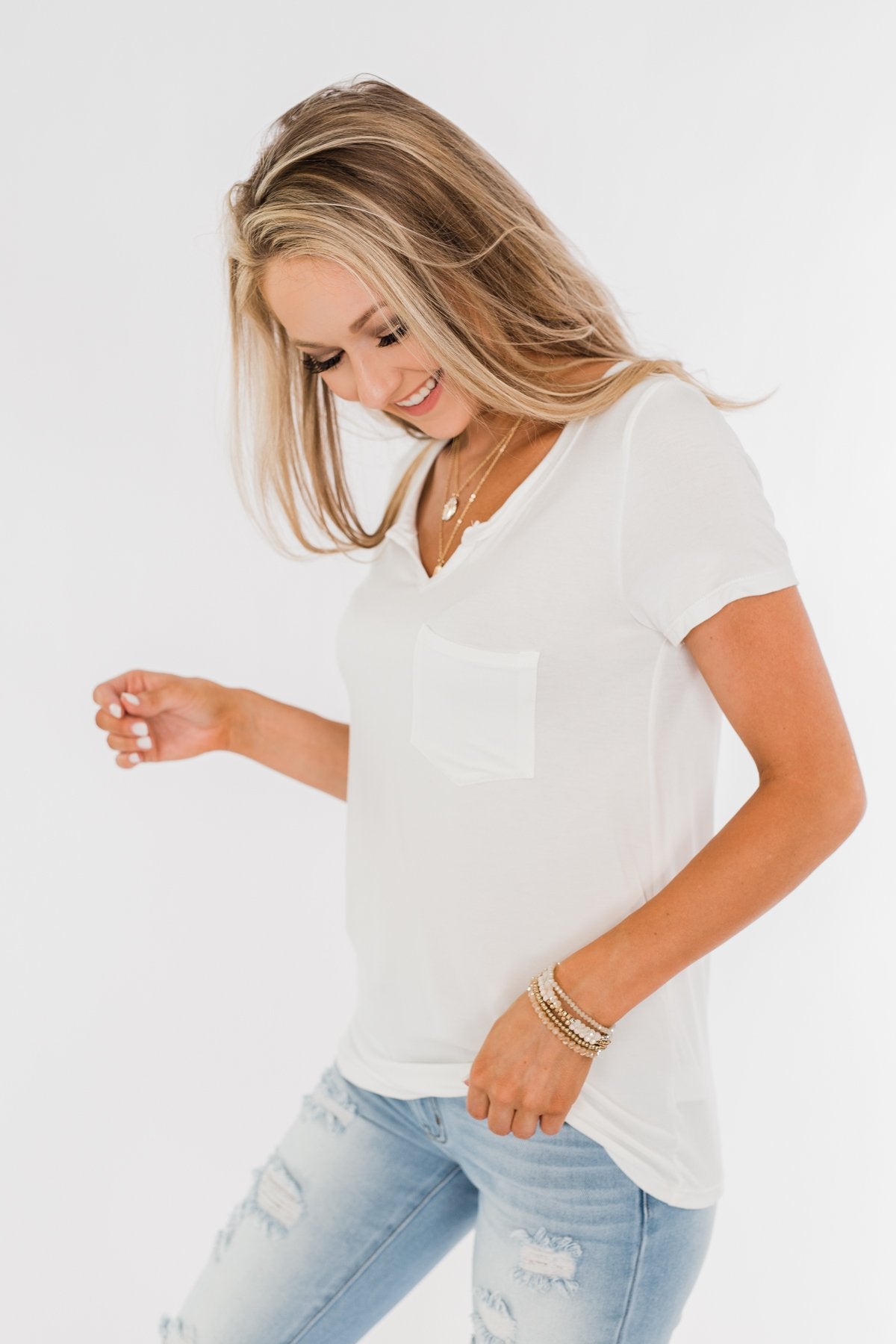 This is Me Notch Pocket Top- Off White