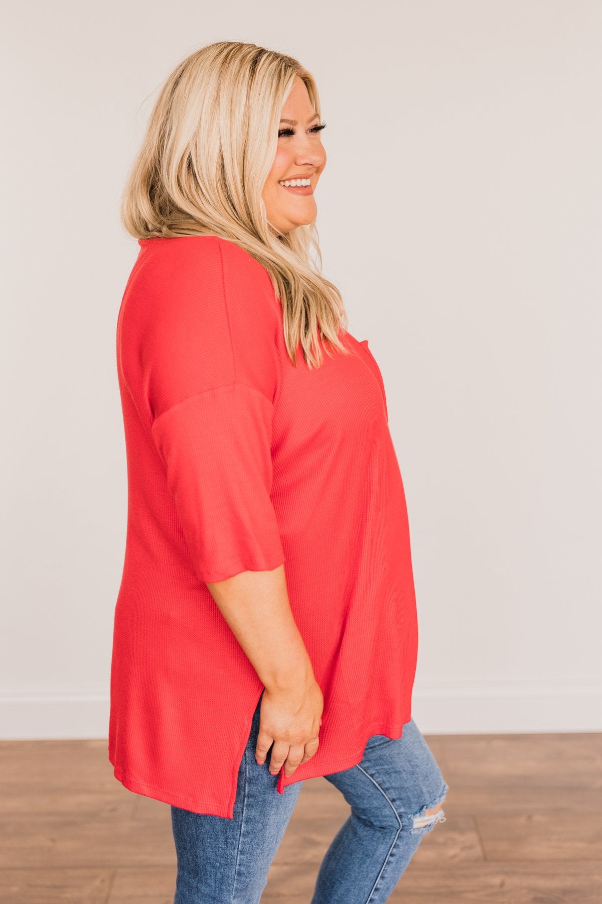 Brilliant Smiles Thermal Knit Pocket Top- Red