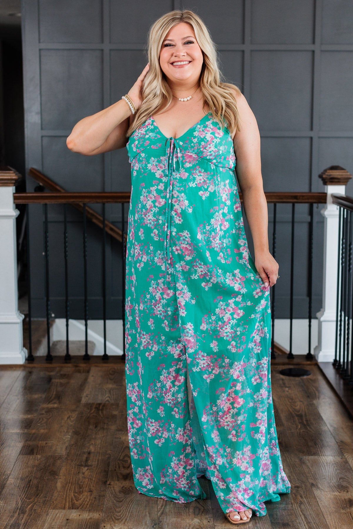 At Long Last Empire Waist Maxi Dress- Teal