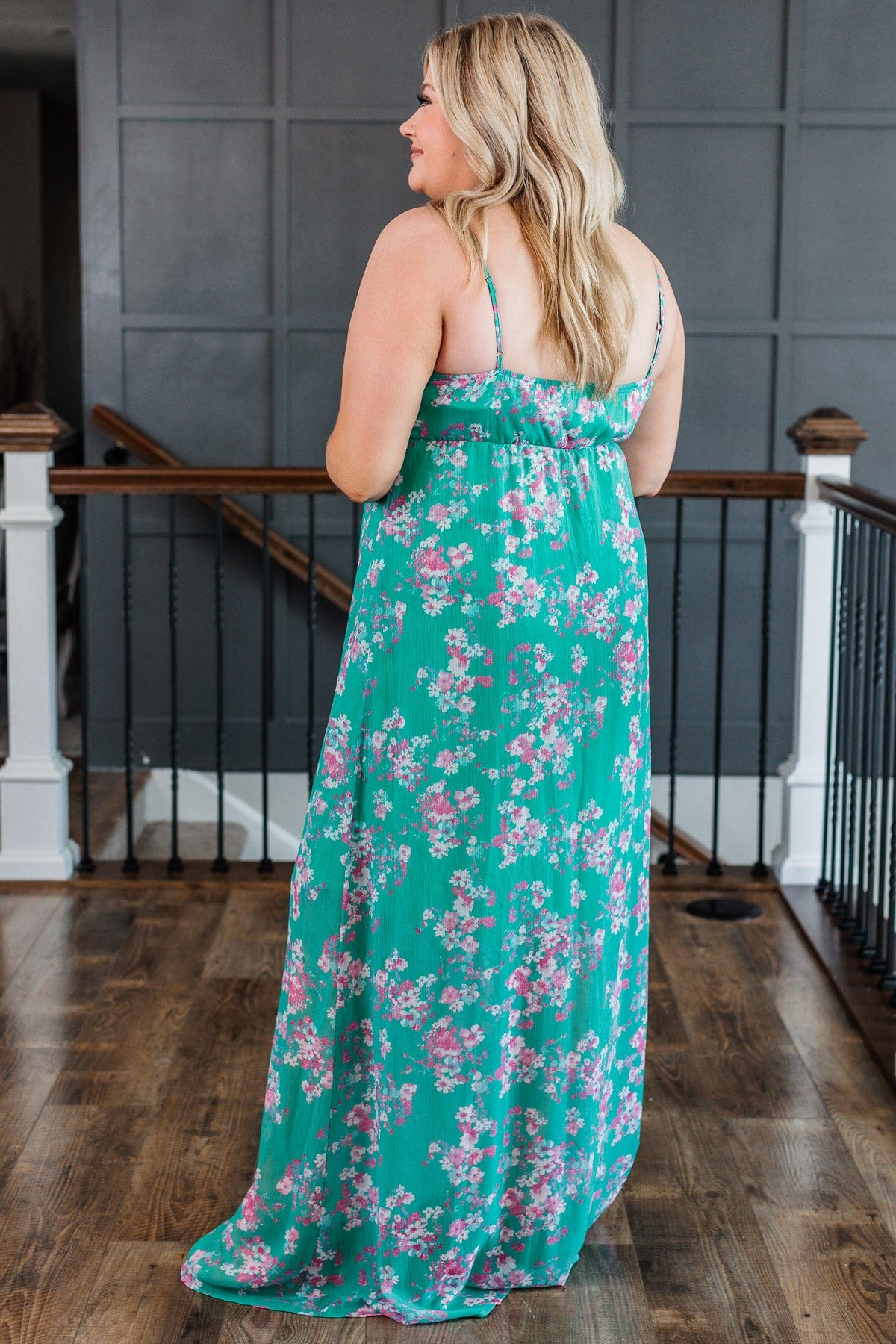 At Long Last Empire Waist Maxi Dress- Teal