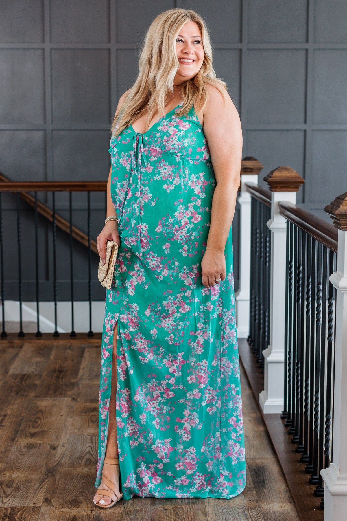 At Long Last Empire Waist Maxi Dress- Teal
