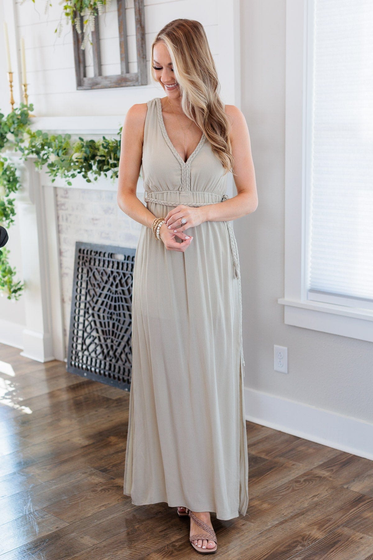 Two Become One Braided Maxi Dress- Light Sage