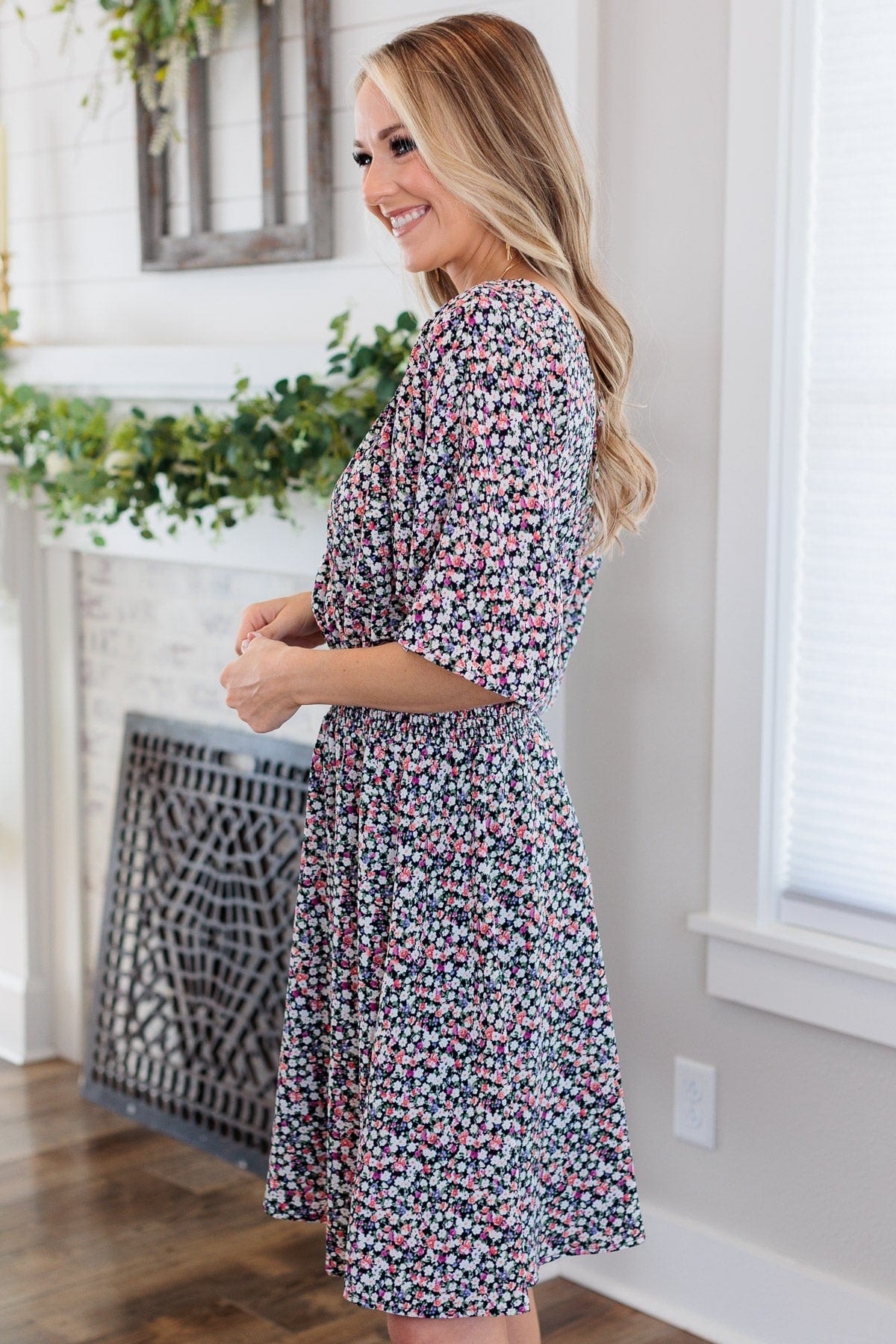 Summer Celebration Floral Dress- Black