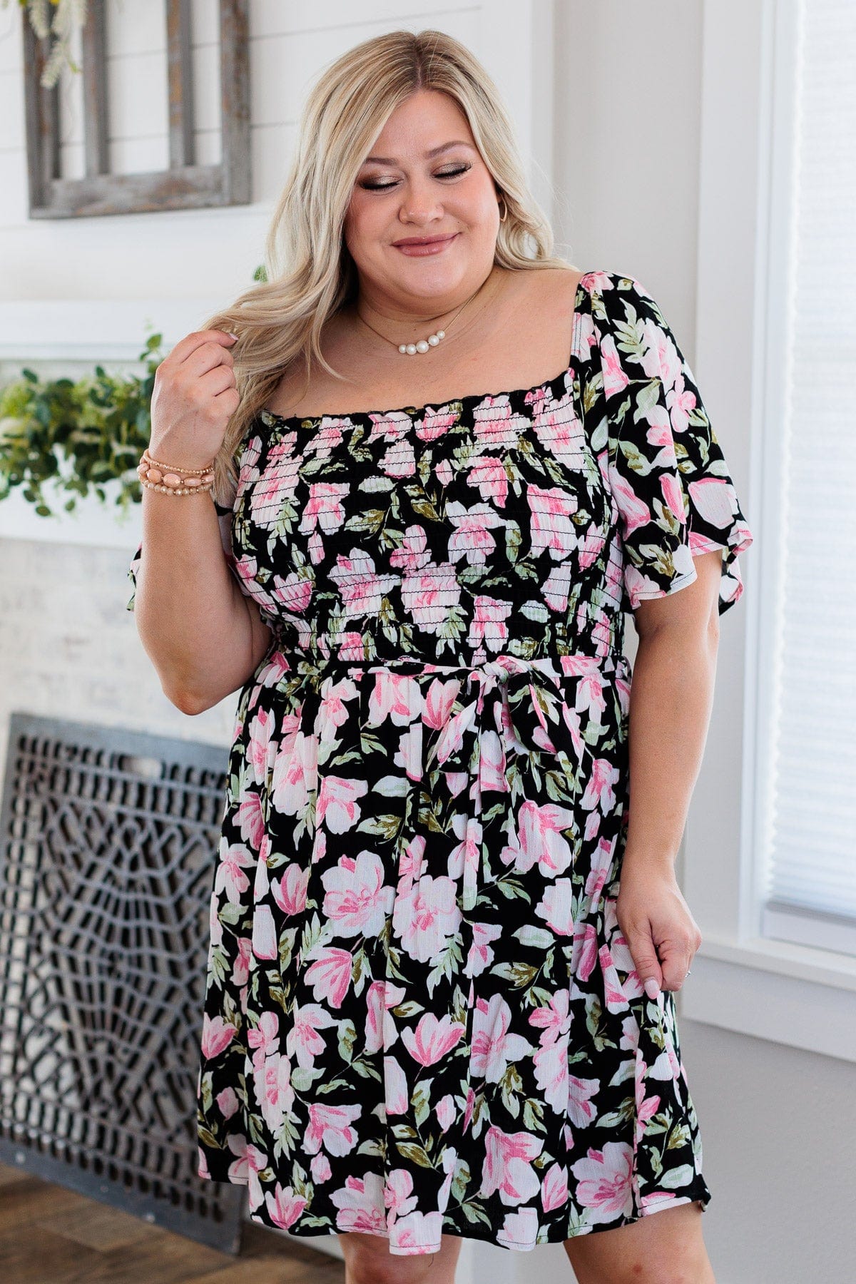 Perfectly Poised Flutter Sleeve Mini Dress- Black & Pink