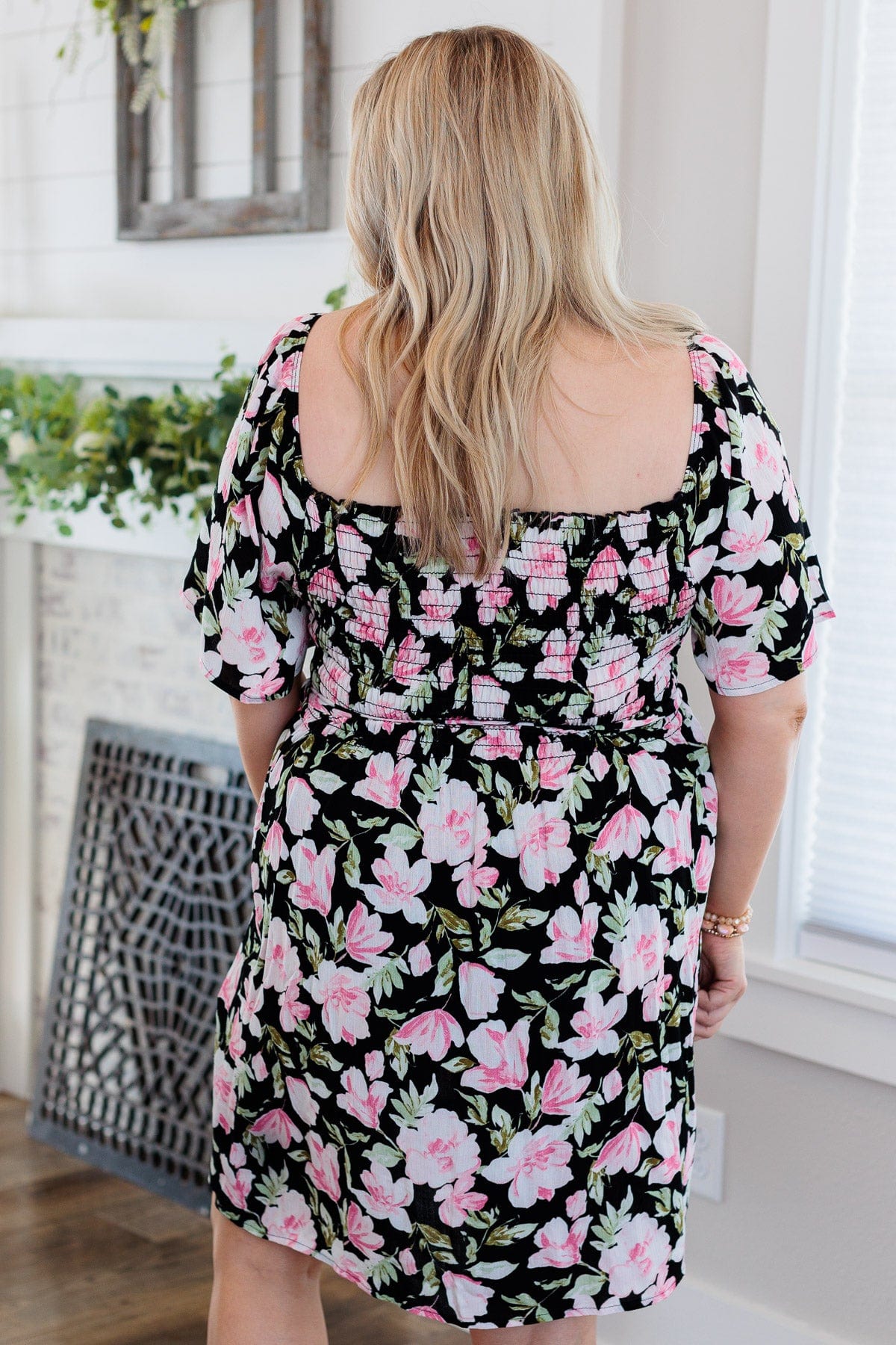 Perfectly Poised Flutter Sleeve Mini Dress- Black & Pink