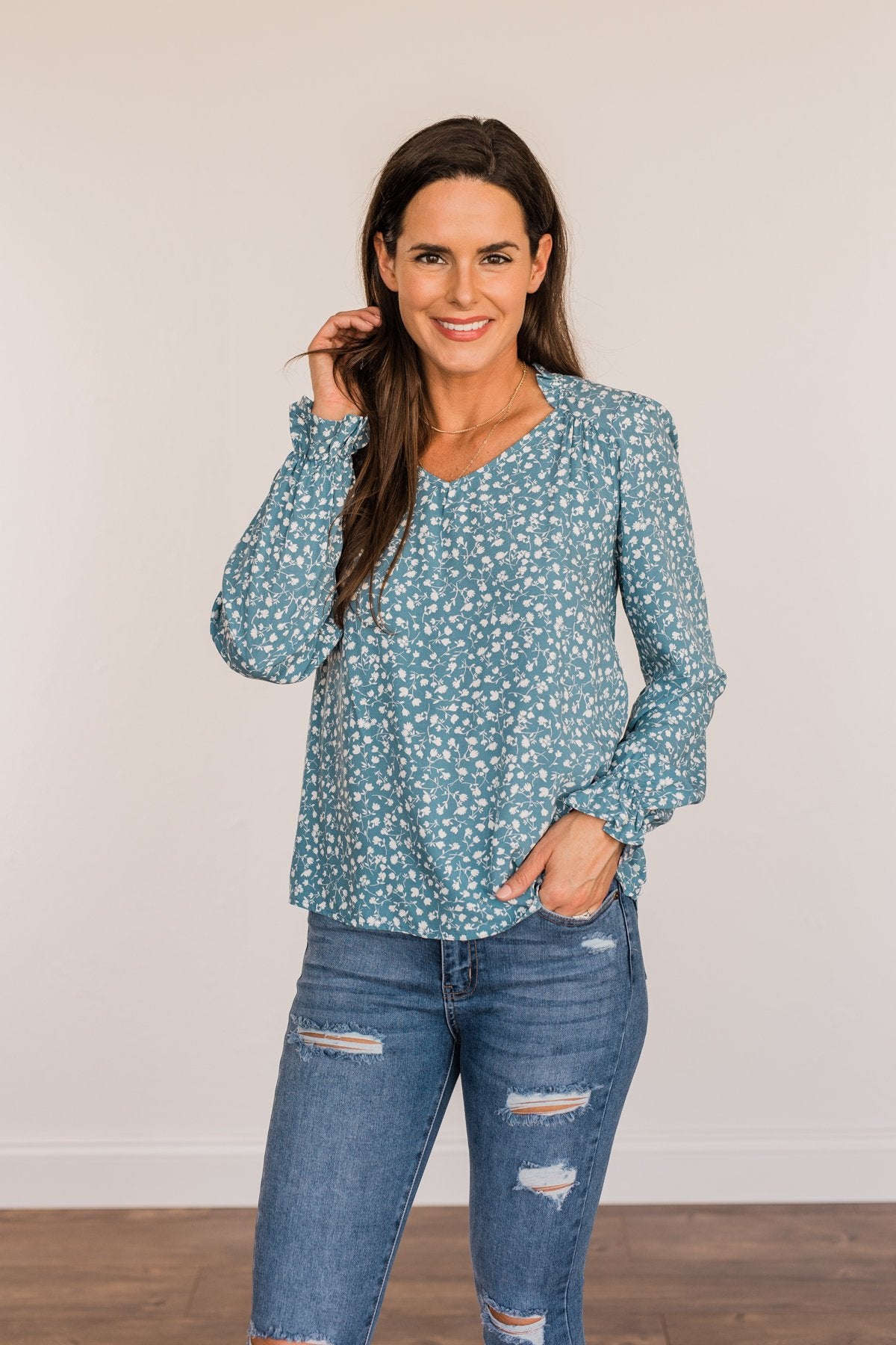 Pursue Your Ambitions Floral Blouse- Denim Blue