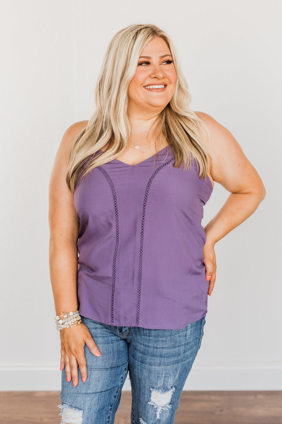 Love Yourself V-Neck Tank Top- Grape