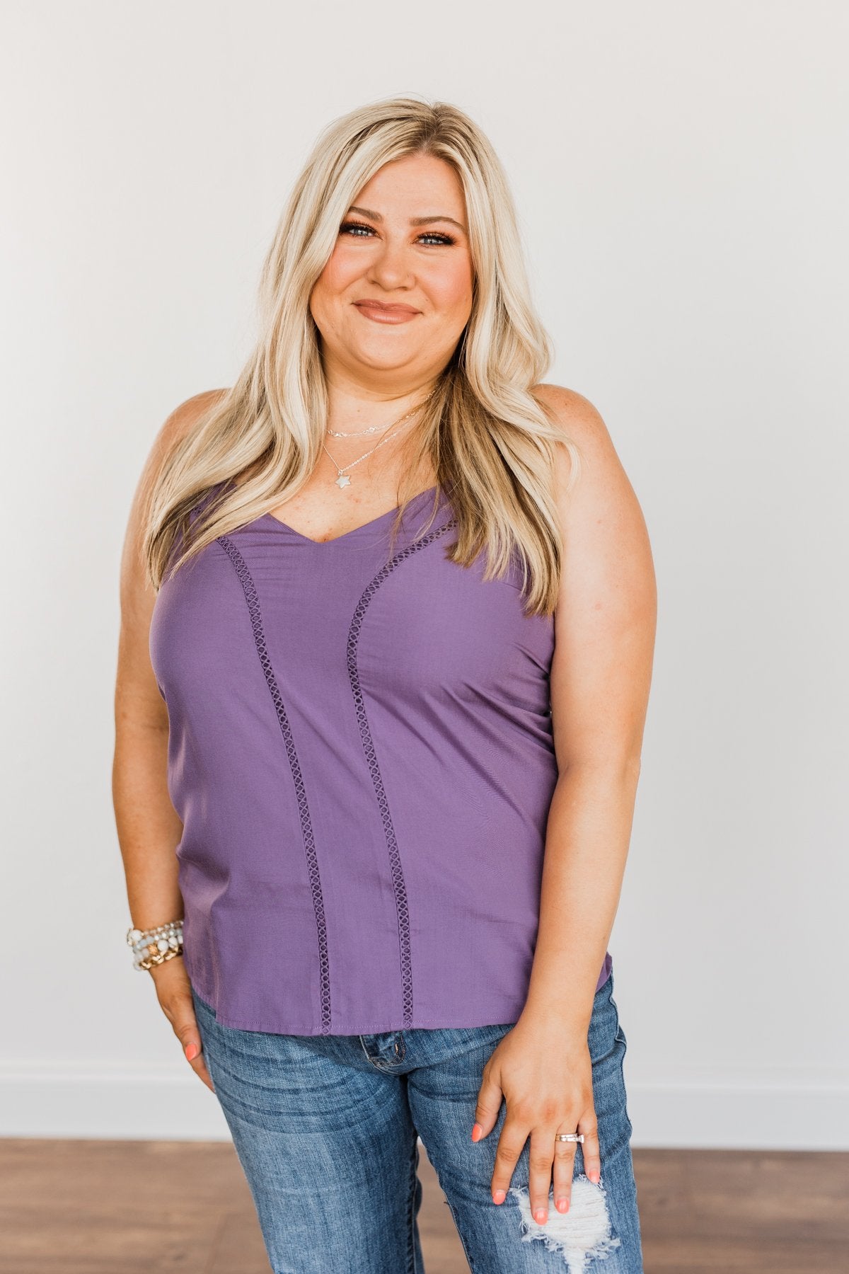 Love Yourself V-Neck Tank Top- Grape