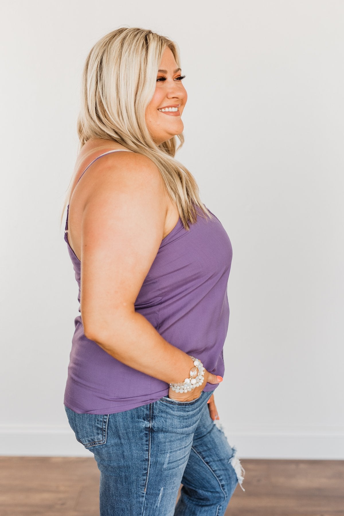 Love Yourself V-Neck Tank Top- Grape