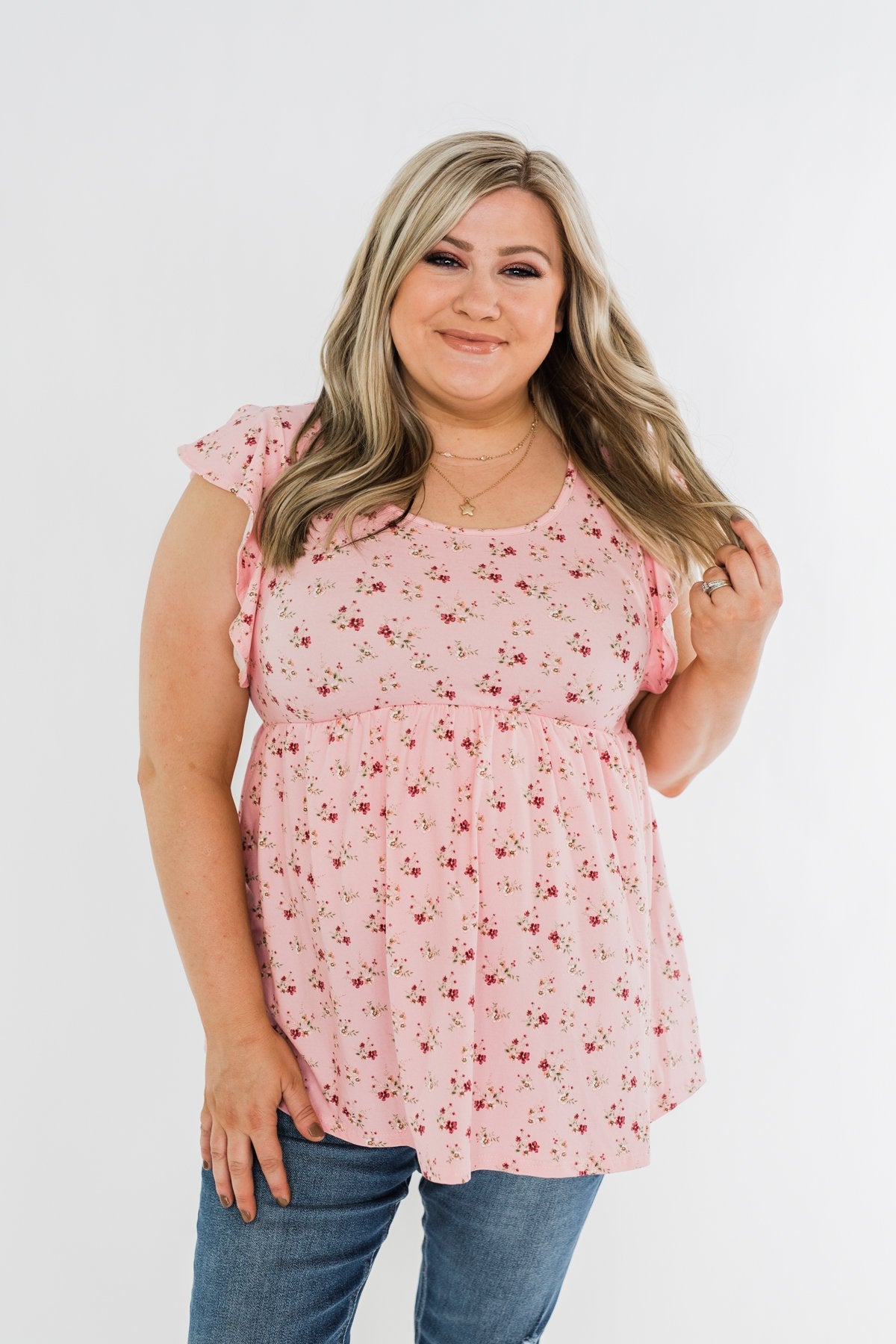 Longer Days Floral Babydoll Top- Pink