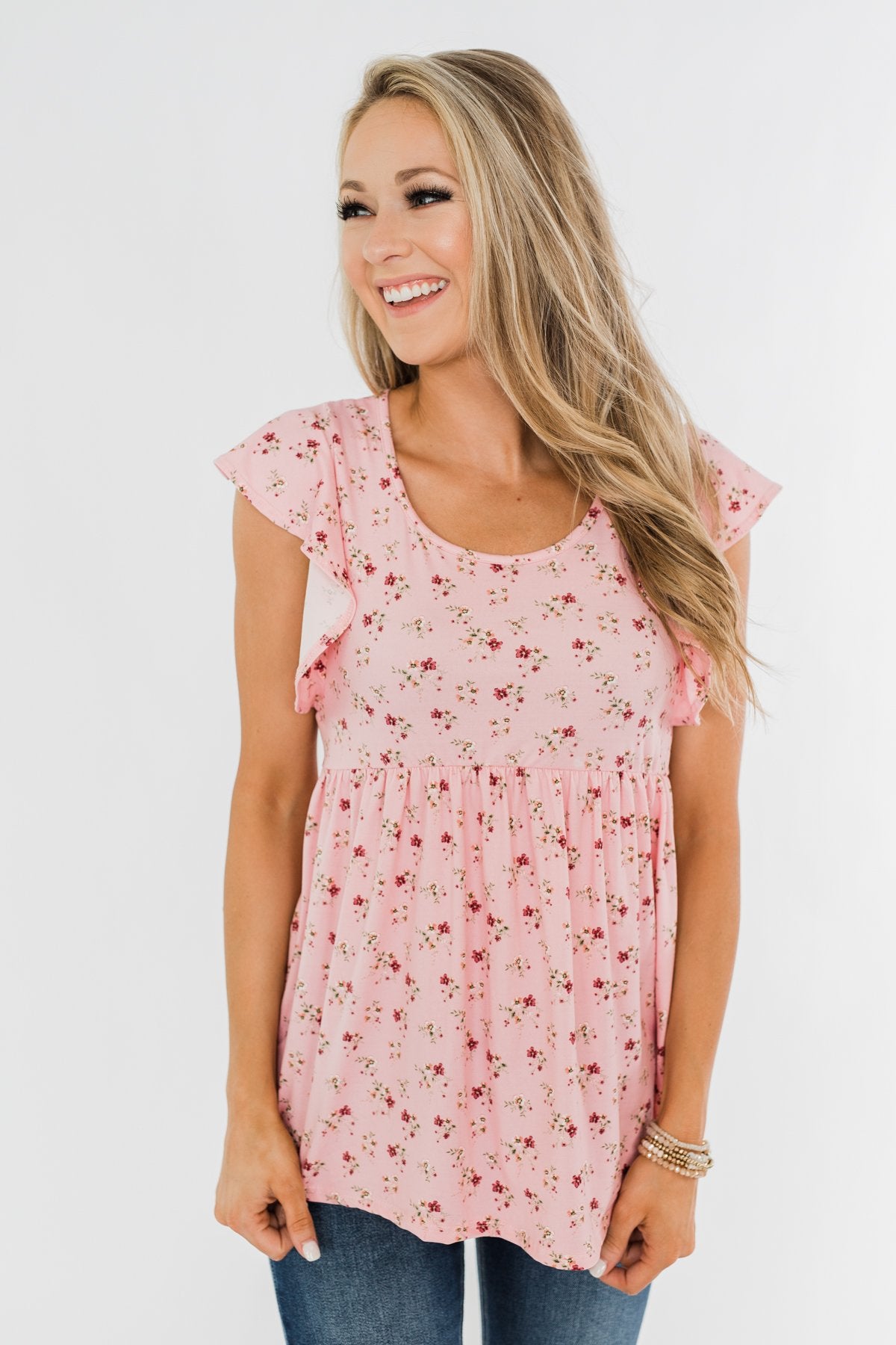 Longer Days Floral Babydoll Top- Pink