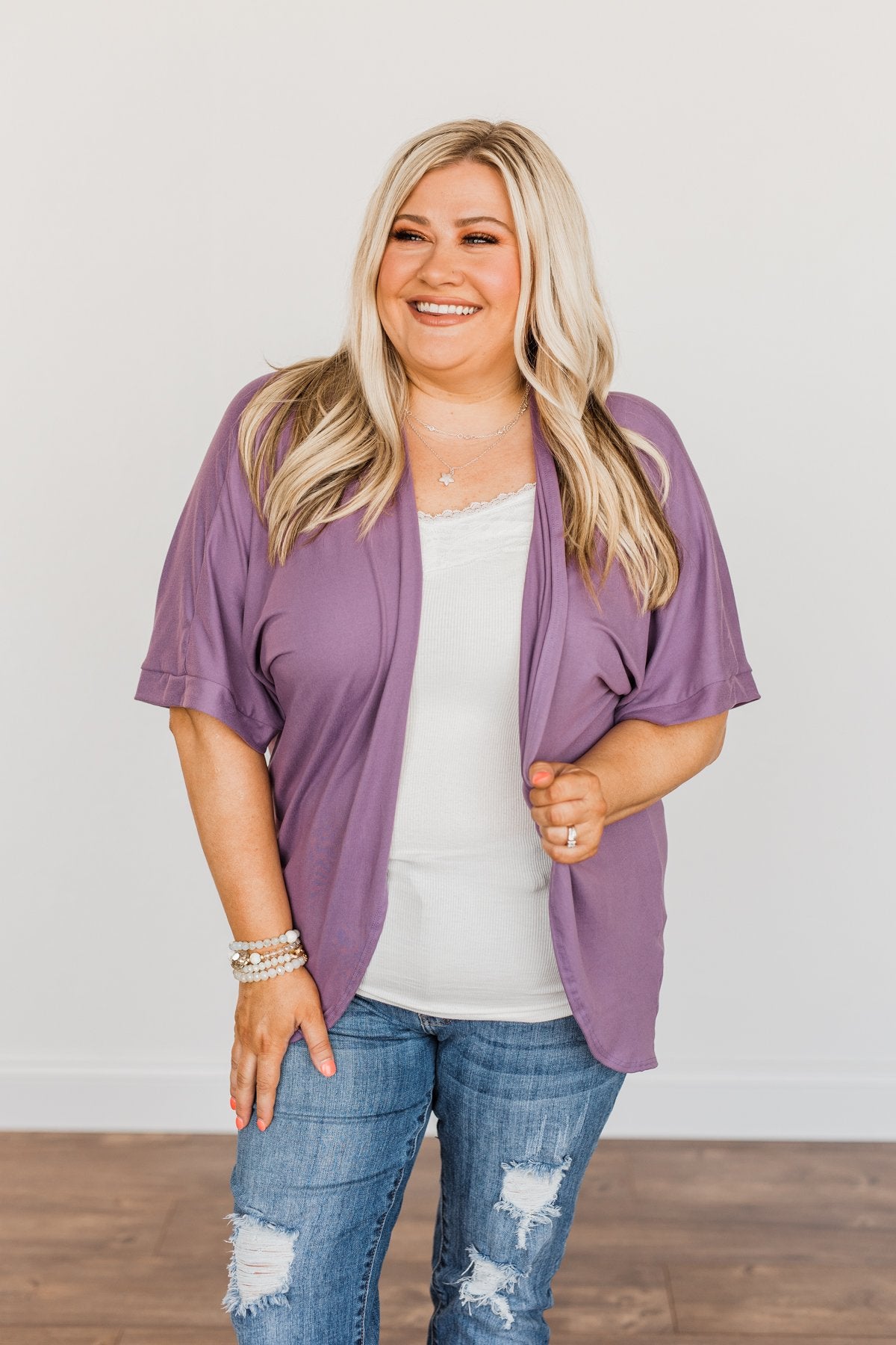 Tender Moments Short Sleeve Kimono- Purple