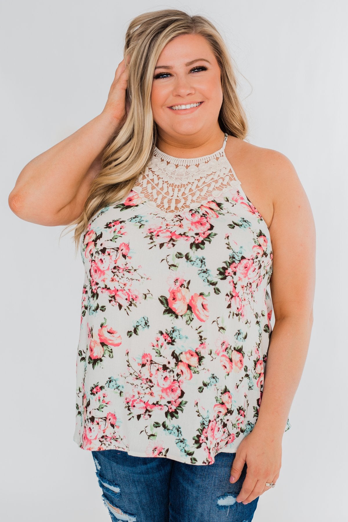 Always & Forever Floral Crochet Tank Top- Ivory