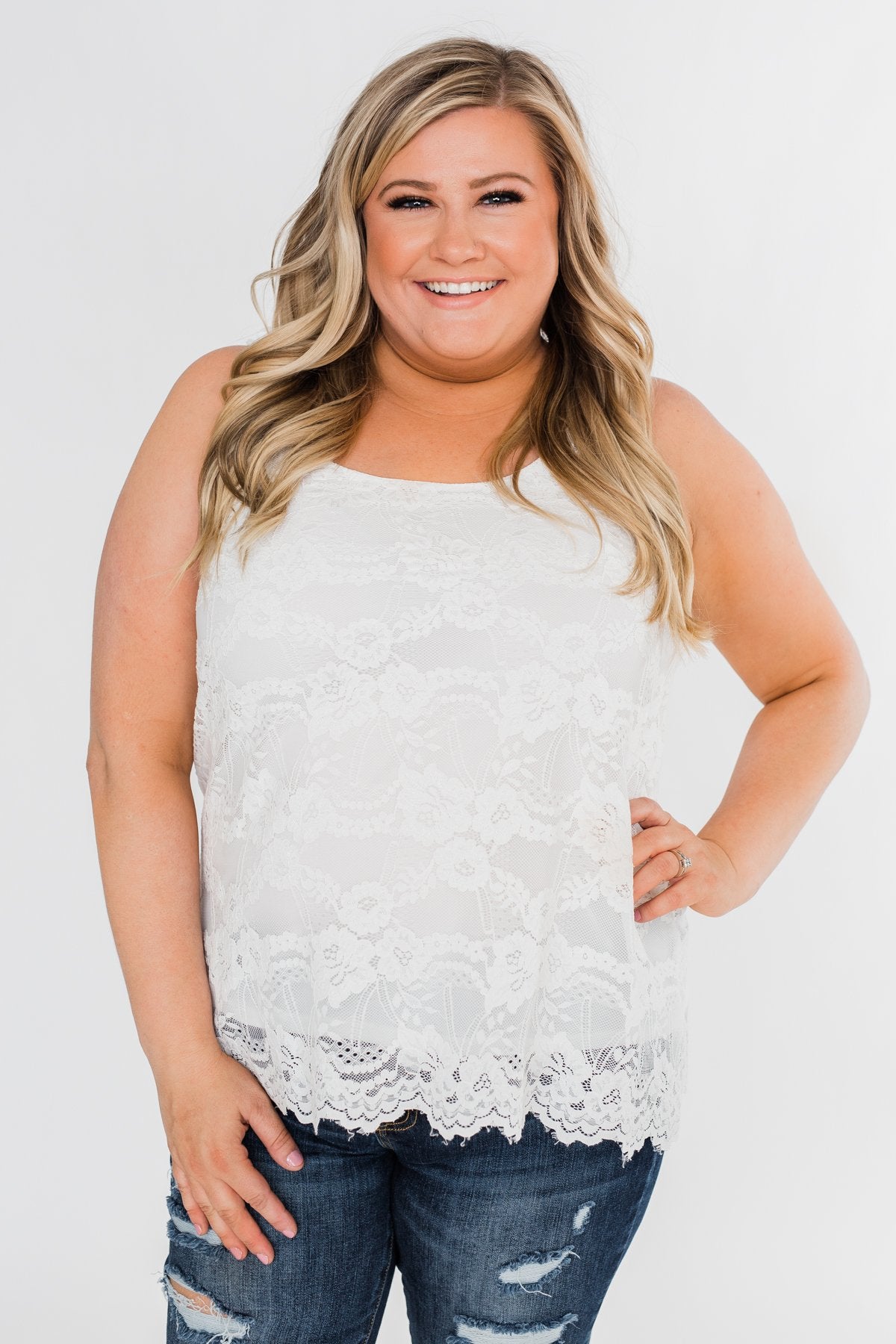 Perfect Moments Lace Tank Top- White