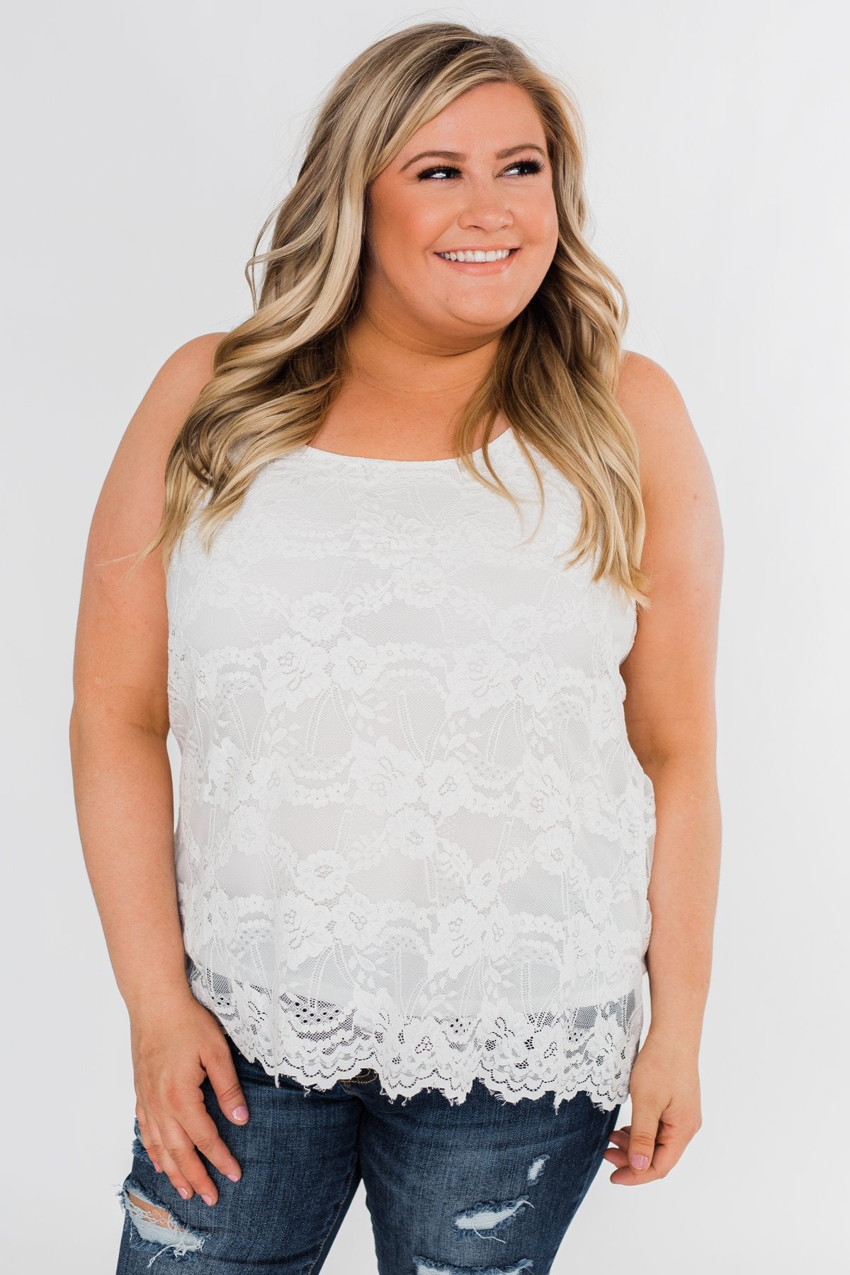 Perfect Moments Lace Tank Top- White