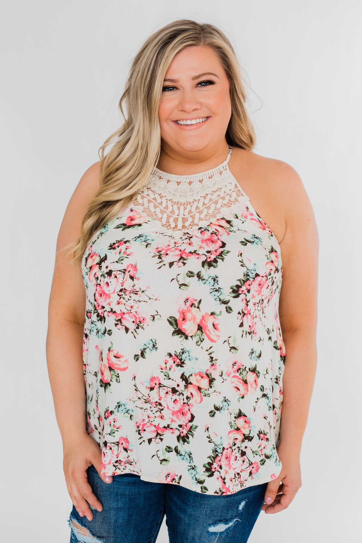 Always & Forever Floral Crochet Tank Top- Ivory