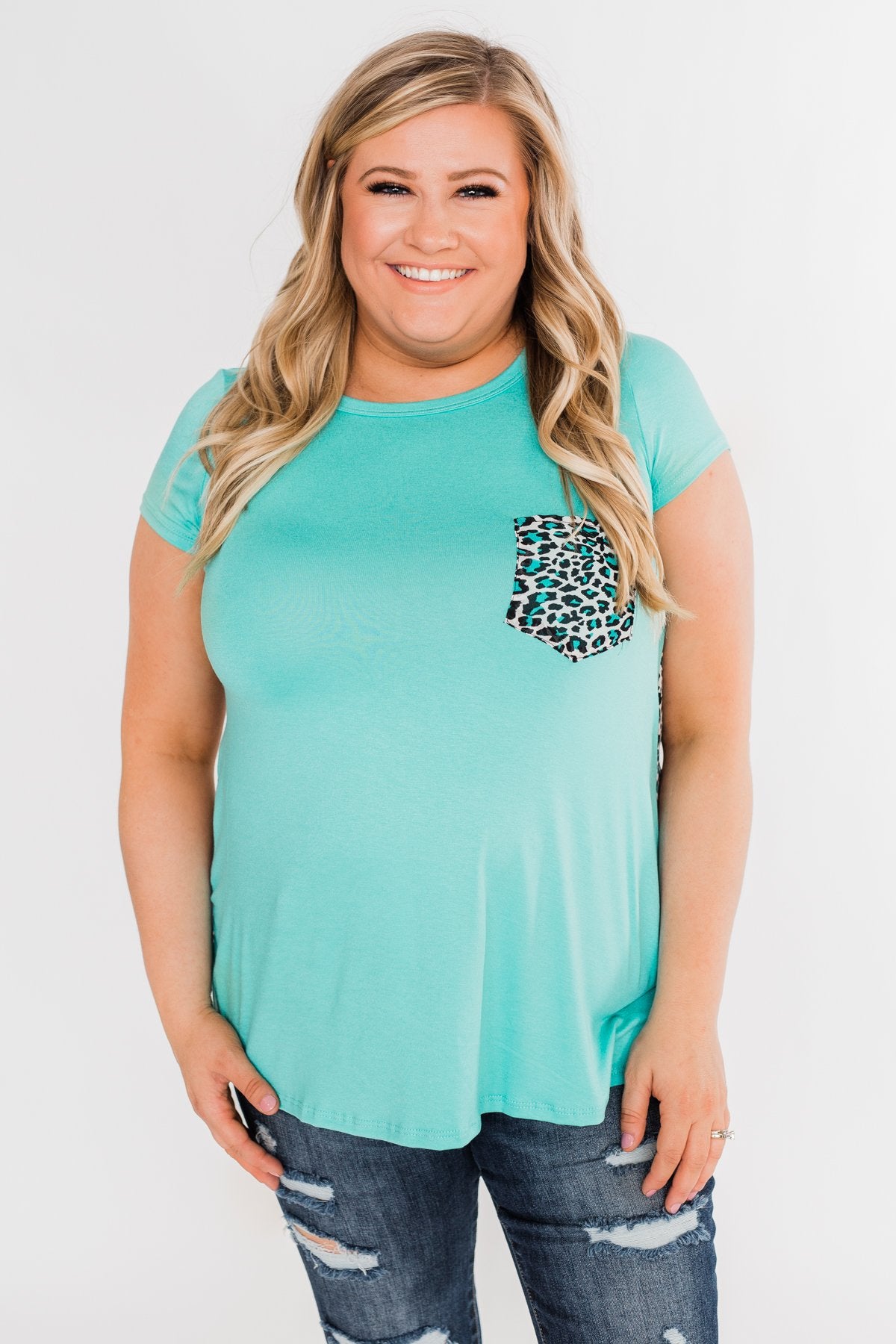 Feeling Fierce Leopard Pocket Top- Aqua