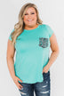 Feeling Fierce Leopard Pocket Top- Aqua