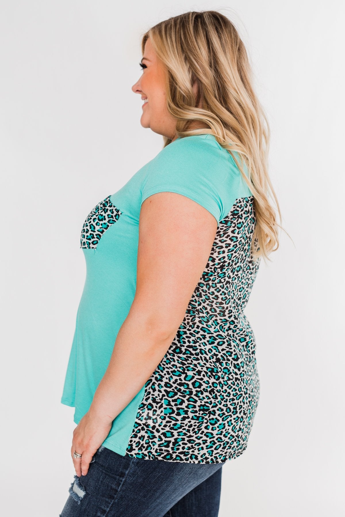 Feeling Fierce Leopard Pocket Top- Aqua