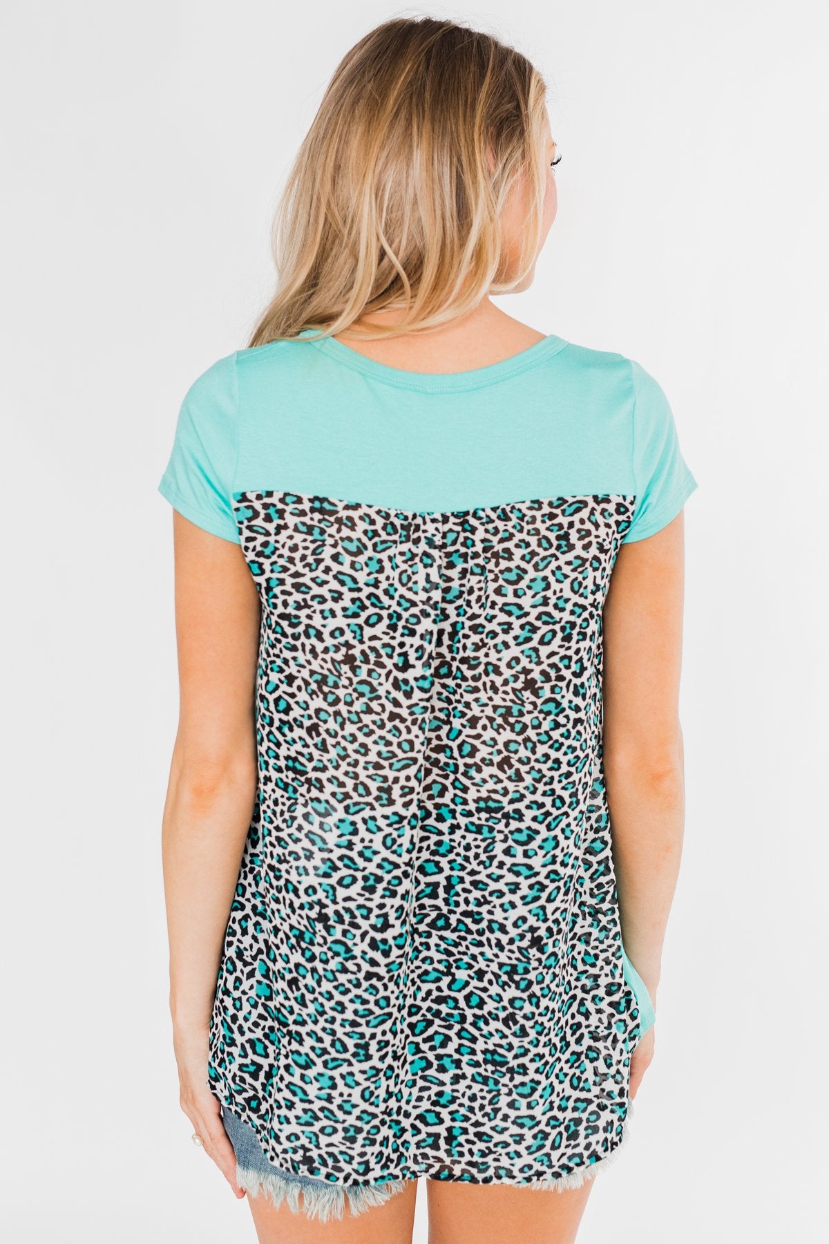 Feeling Fierce Leopard Pocket Top- Aqua