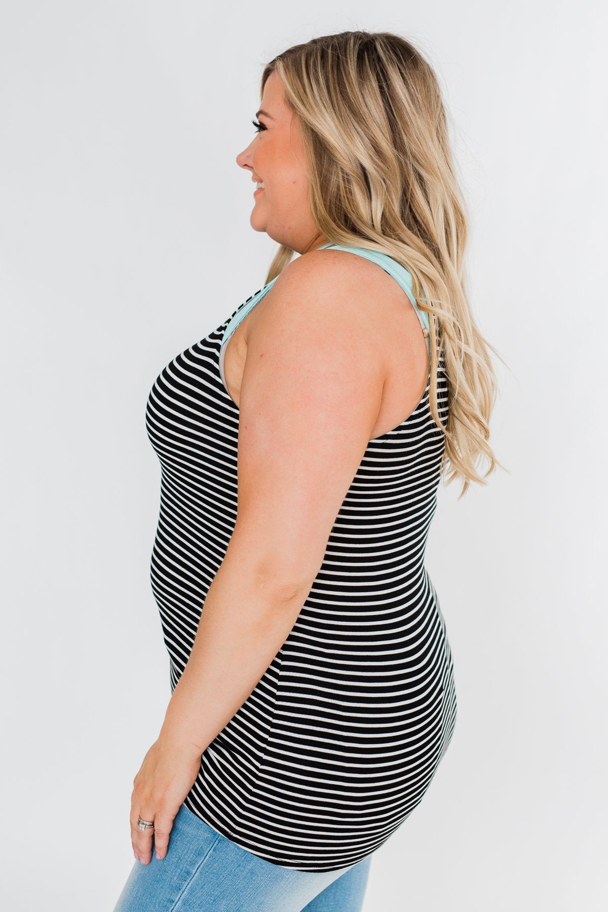 All I Need Striped Tank Top- Aqua & Black