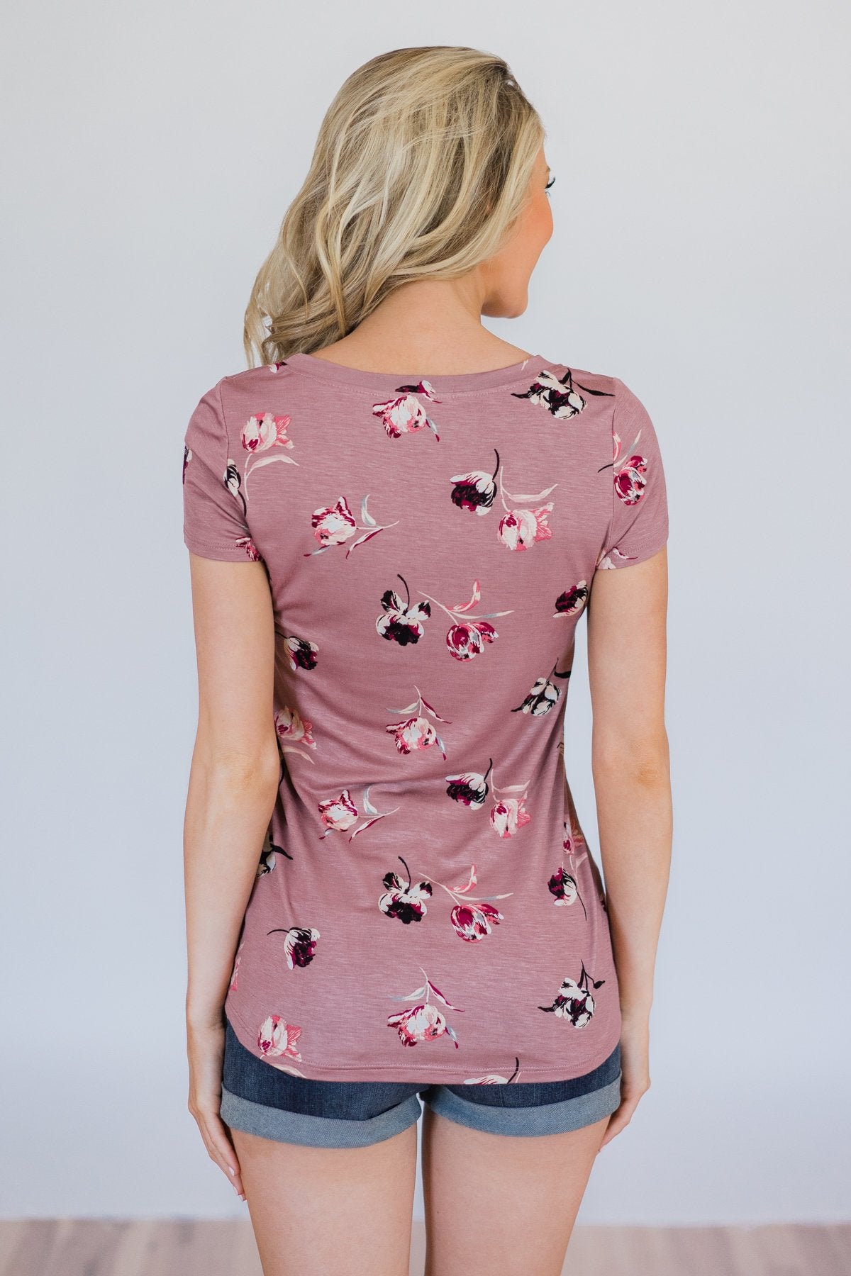 Blooming Romance Floral Glam Pocket Top- Mauve