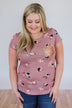 Blooming Romance Floral Glam Pocket Top- Mauve