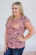 Blooming Romance Floral Glam Pocket Top- Mauve