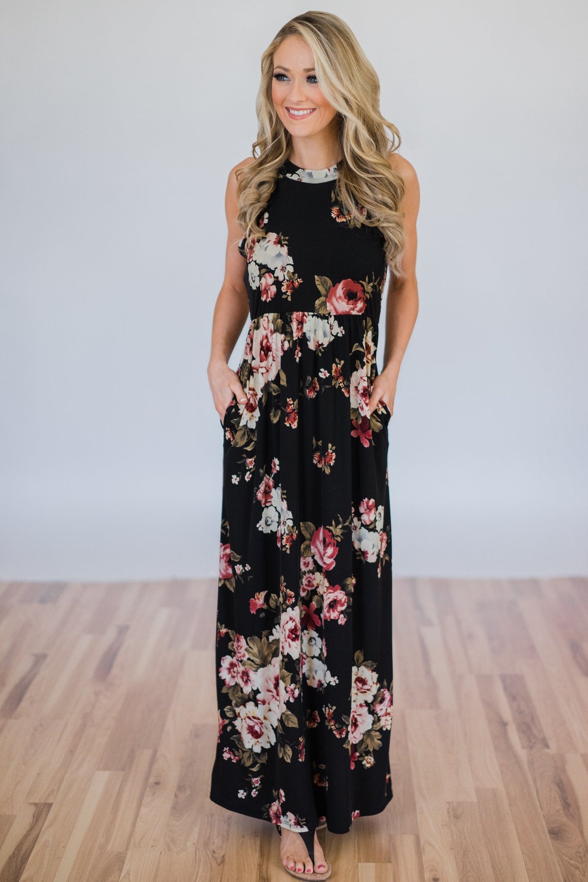 Tonight's the Night Floral Halter Maxi Dress- Black – The Pulse Boutique