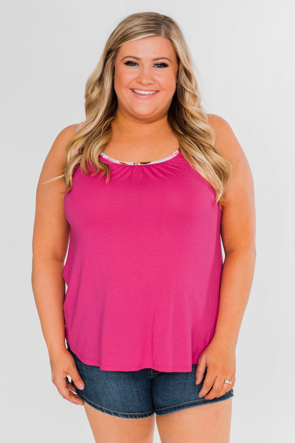 Listen To Your Heart Floral Tank Top- Fuchsia