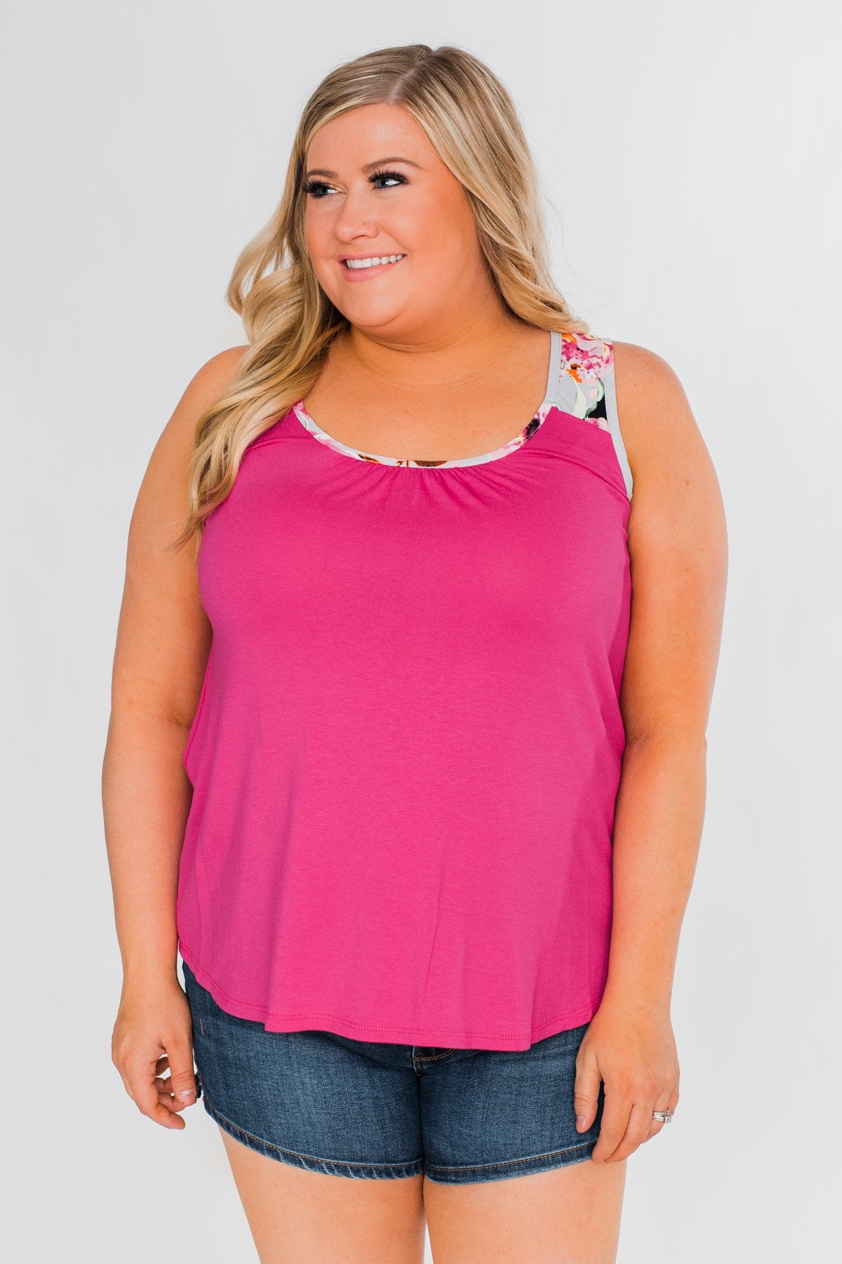 Listen To Your Heart Floral Tank Top- Fuchsia