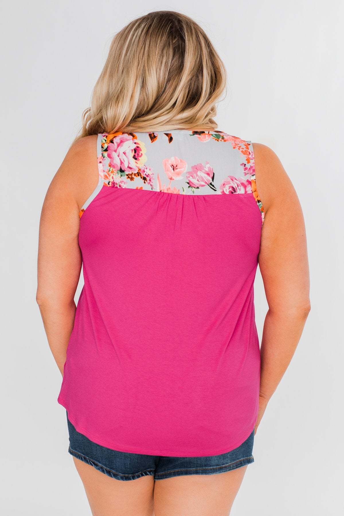Listen To Your Heart Floral Tank Top- Fuchsia