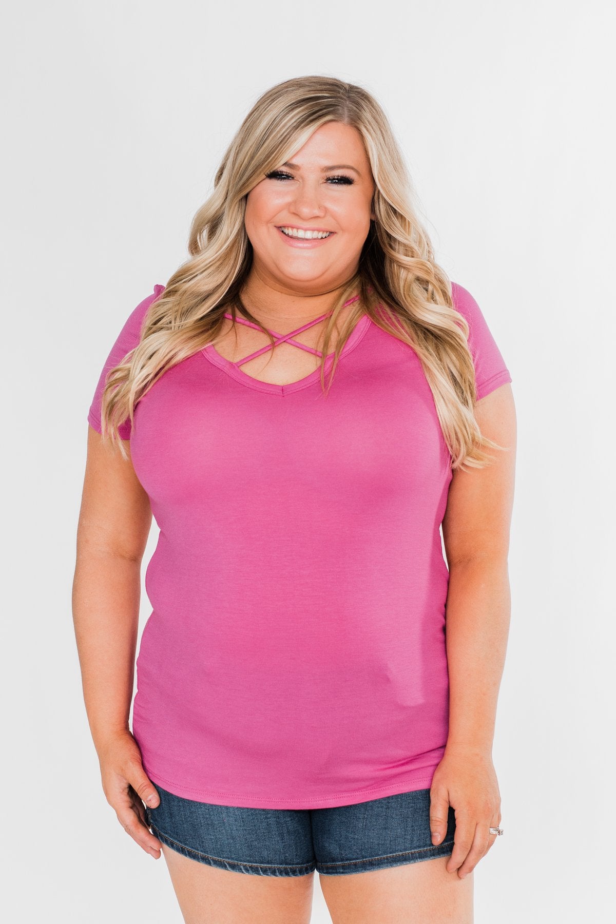 Meet Me Here Short Sleeve Top- Magenta