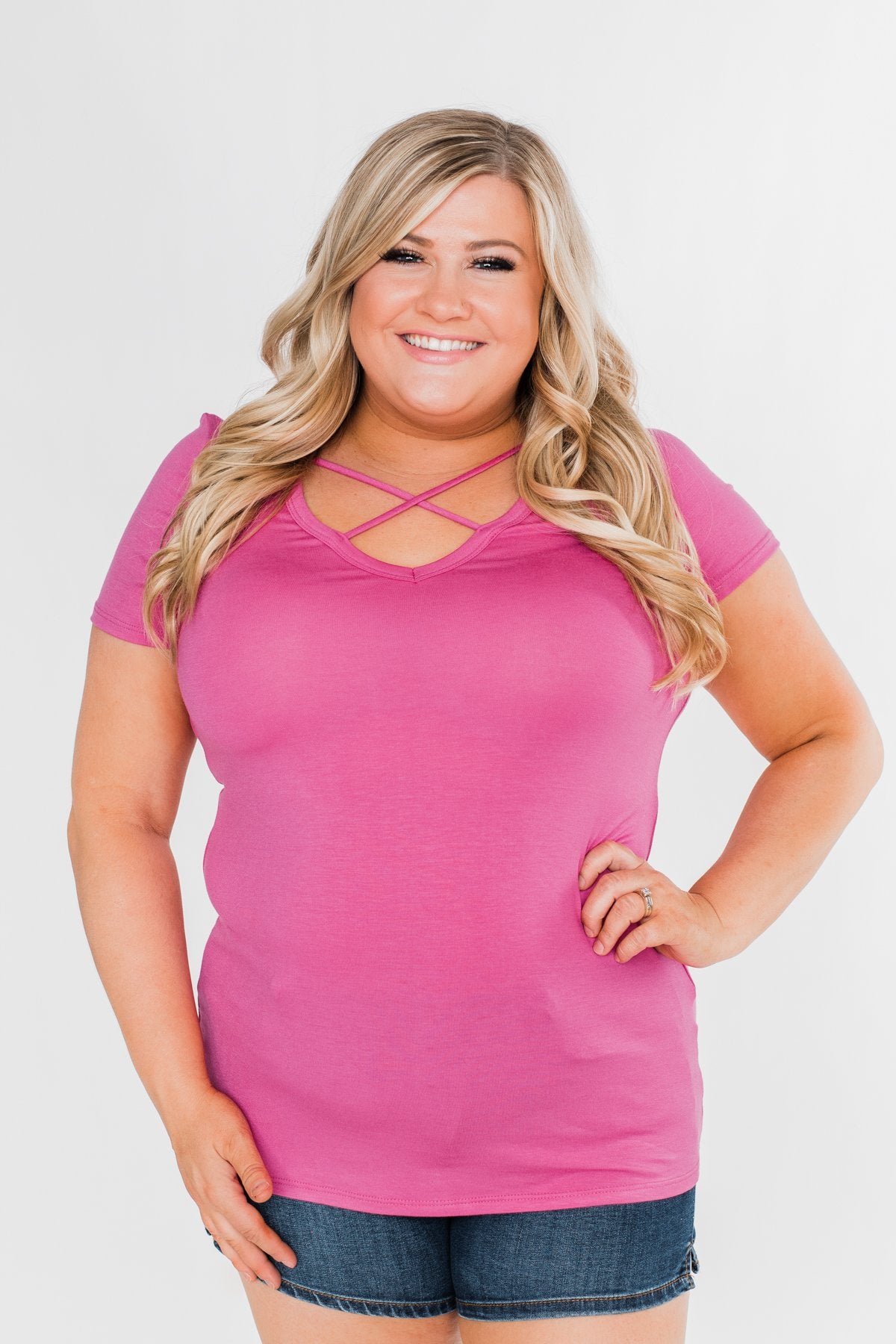 Meet Me Here Short Sleeve Top- Magenta
