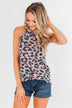 What About Now Leopard Halter Tank Top- Grey